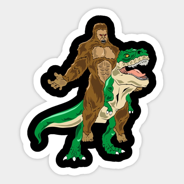 Funny Bigfoot Riding Dinosaur Sticker by Brothers With Ax Sticks